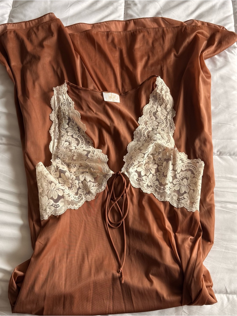 Vintage 70โs Nightgown in Rust with Cream Lace